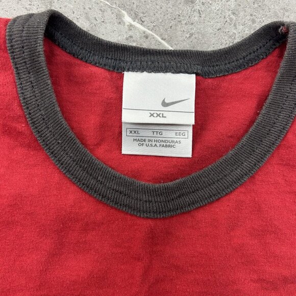 Vintage Nike Shirt Mens 2XL Red Swoosh Logo Ringer Tee Silver Tag Spell Out y2k - Picture 4 of 8